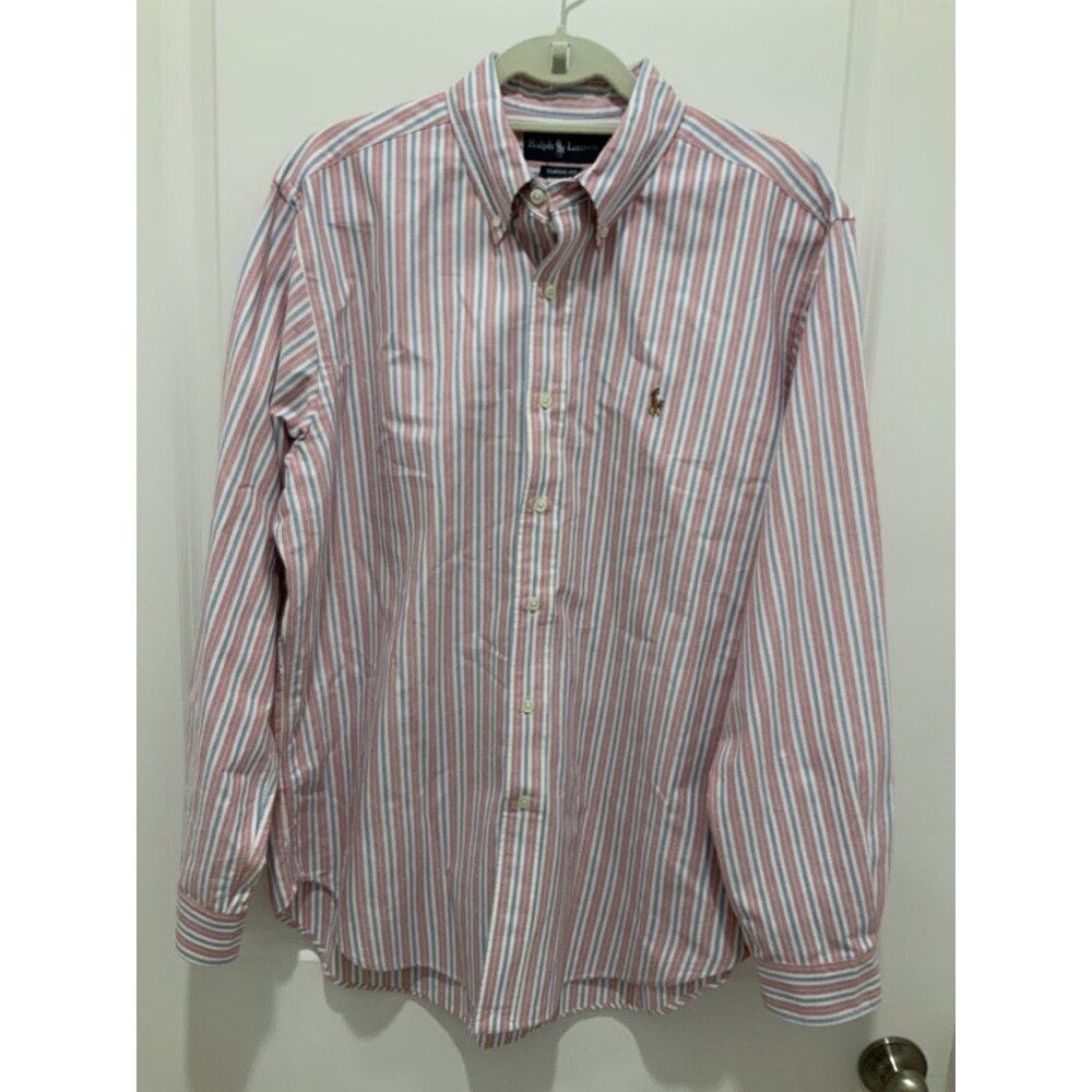 Ralph Lauren Button Down Shirt 16.5 34/35 Striped Men's Red Blue Classic Fit